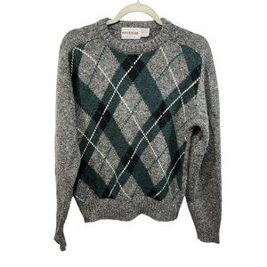 Vtg McGregor Men's M Sweater Wool Blend Crew Neck Argyle Gray USA Grandpa